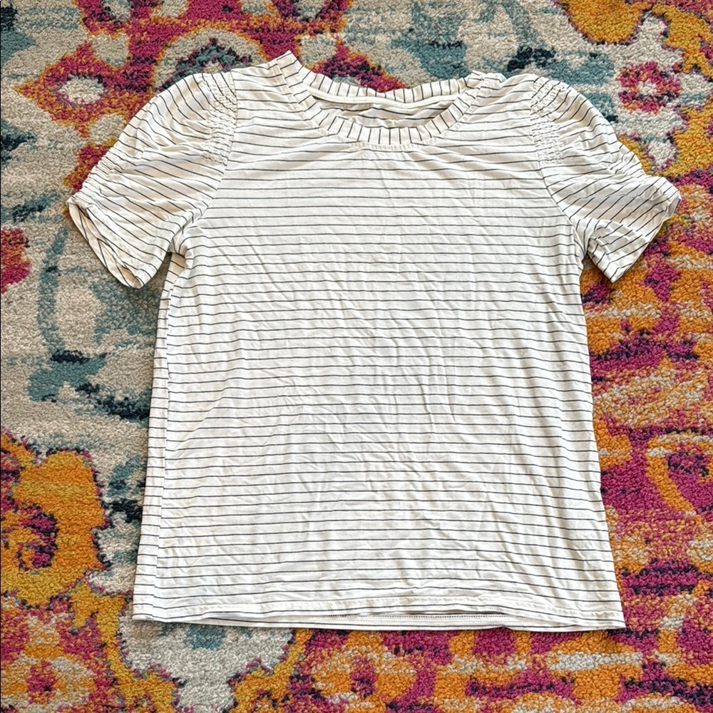 White with black stripes Fitted Ribbed T-Shirt